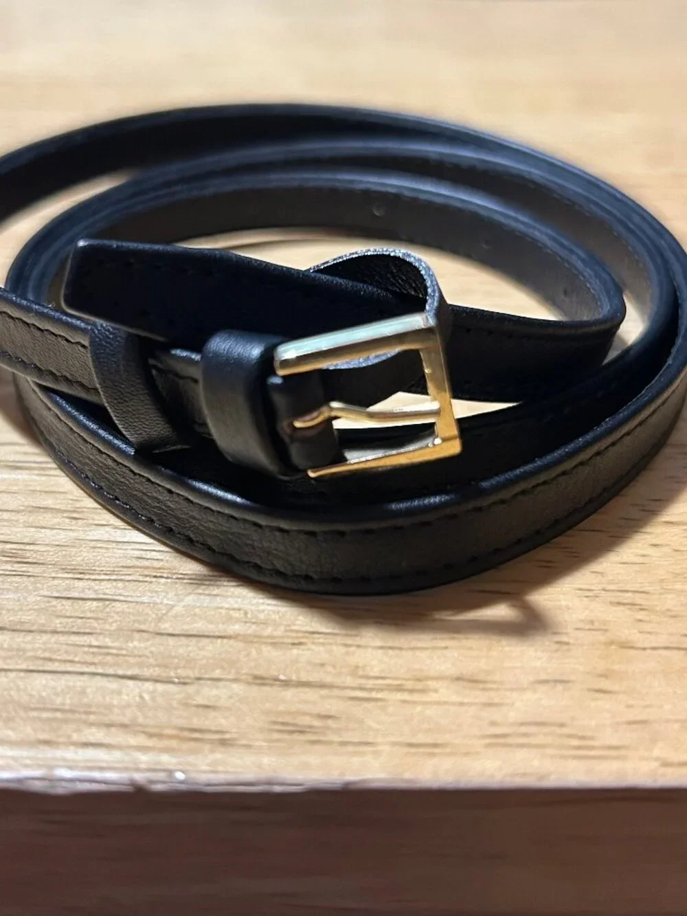 Womens Elie Saab Black Gold Buckle Leather Thin Skinny Waist Belt EU/38 US/S